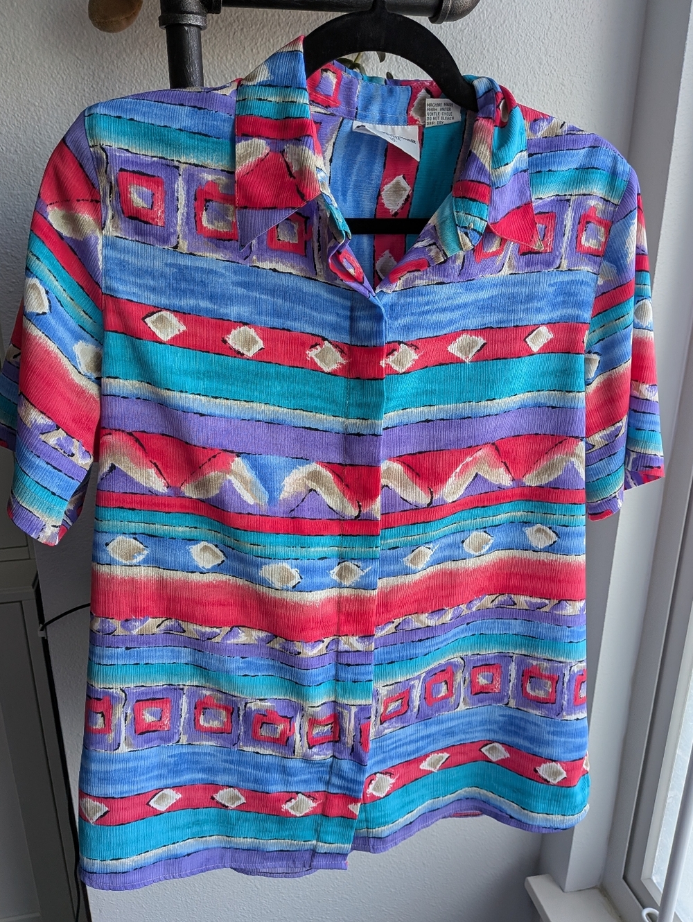 Vintage 90s Alfred Dunner Petite Abstract Geometric Button Up Shirt 10P